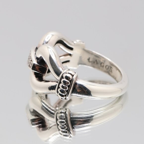 Authentic Lagos Caviar Sterling Silver Cluster 12 Diamonds Ring - Picture 6 of 9